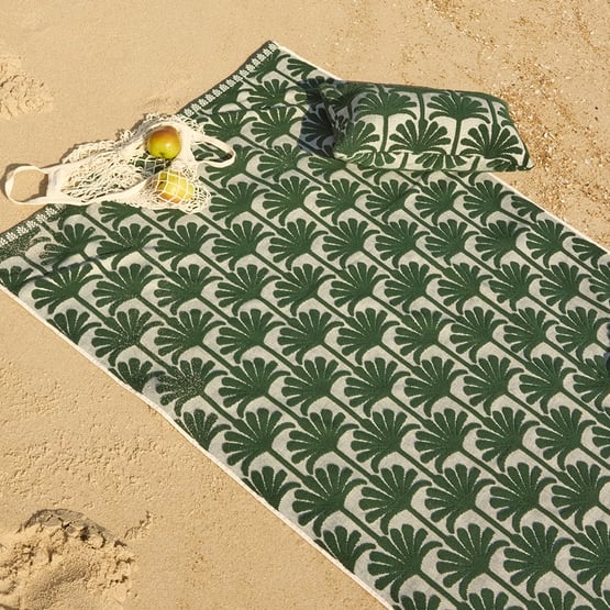 Green Palm Terry Textured Beach Towel