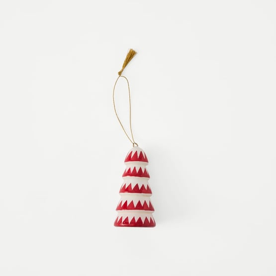 Papier Mache Red & White Christmas Tree Decoration
