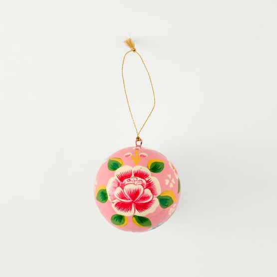 Papier Mache Bright Pink Flower Bauble