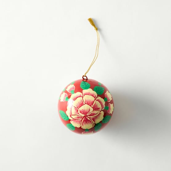 Papier Mache Red & Pink Flower Bauble
