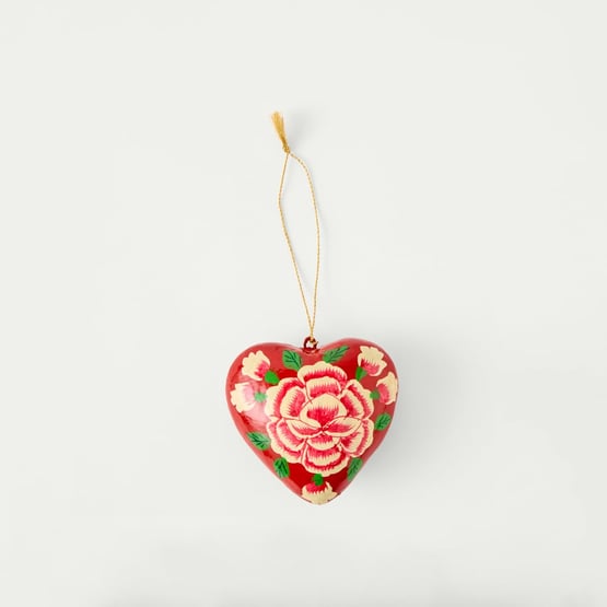 Papier Mache Red & Pink Flower Heart Decoration