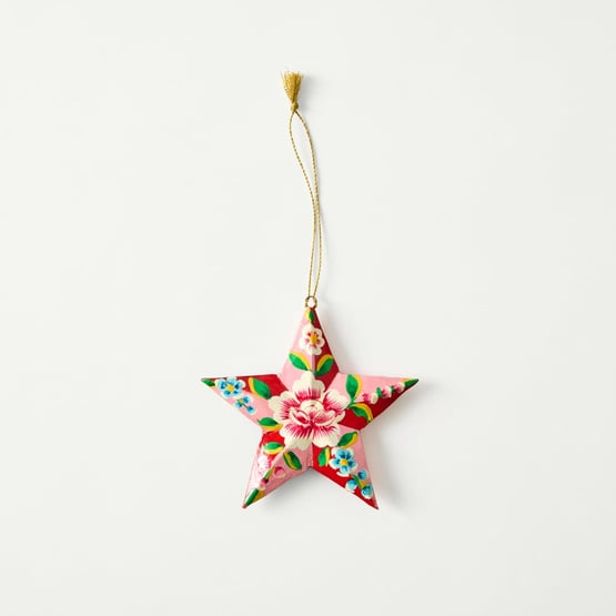 Papier Mache Red & Pink Flower Star Decoration