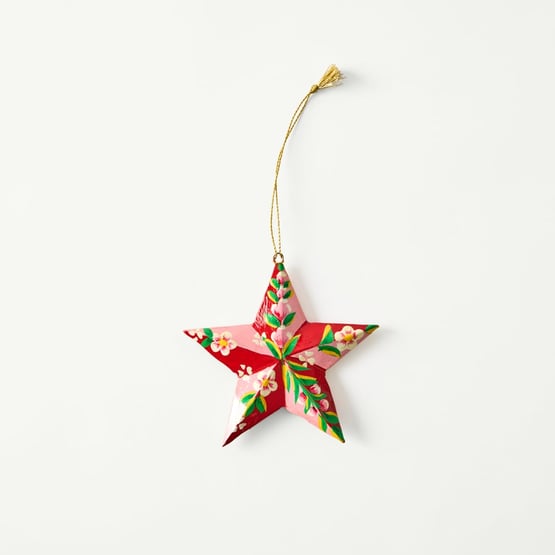Papier Mache Red & Pink Flower Star Decoration