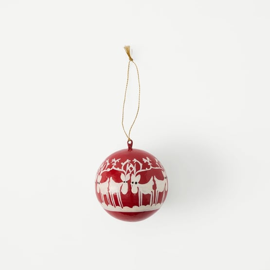 Papier Mache Red Reindeer Bauble