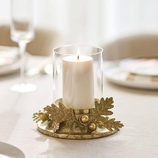Gold Acorn Pillar Candleholder