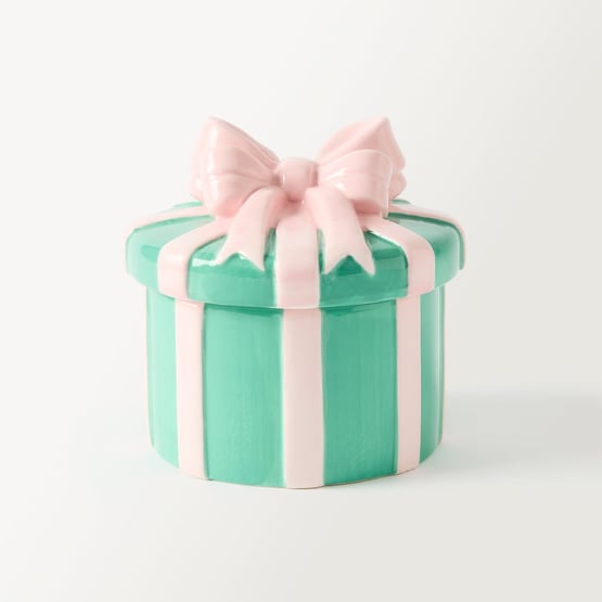 Bow Green & Pink Round Trinket Holder
