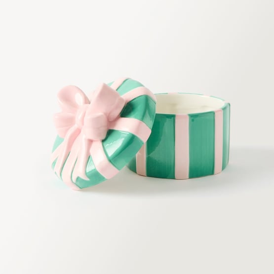 Bow Green & Pink Round Trinket Holder