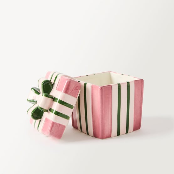 Bow Pink & Green Square Trinket Holder
