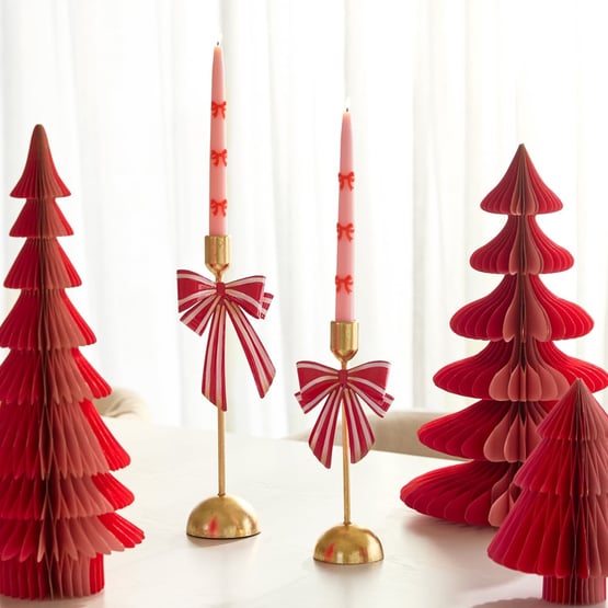 Festive Red, White & Gold Bow Candleholder
