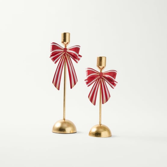Festive Red, White & Gold Bow Candleholder