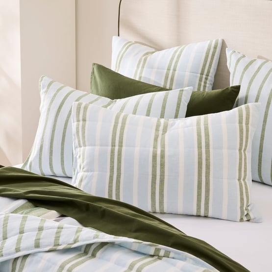 Pedro Green Stripe Cotton Linen Quilted Coverlet Separates
