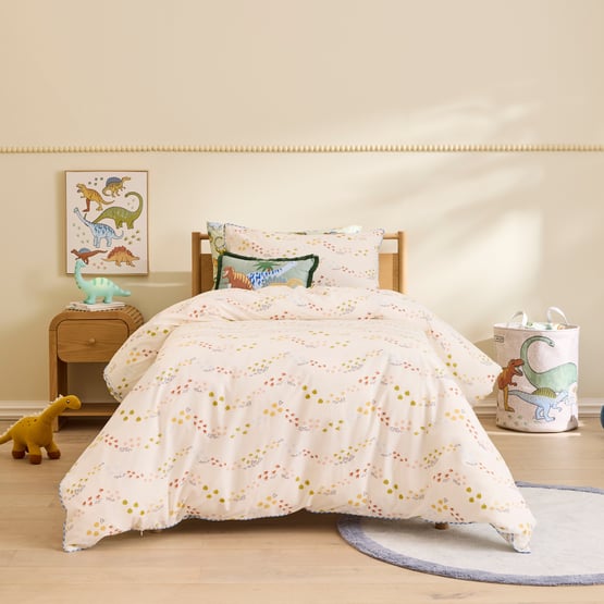 Dino Walk Natural Quilt Cover Set