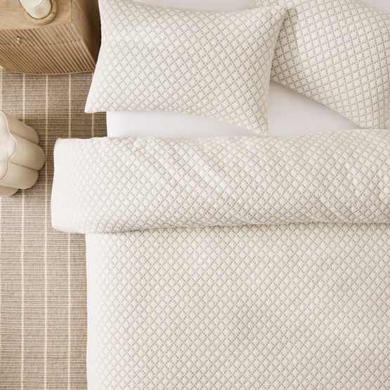 Geo Jacquard Natural & Green Quilt Cover Set