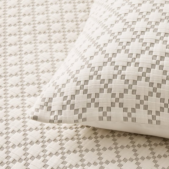 Geo Jacquard Natural & Green Quilt Cover Set