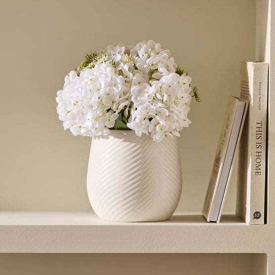 White Hydrangea in Ceramic Vase