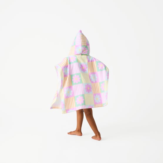 Kids Floral Check Beach Hooded Towel 