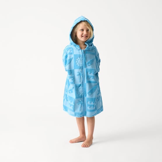 Kids Blue Shell Palm Zip Up Hooded Towel