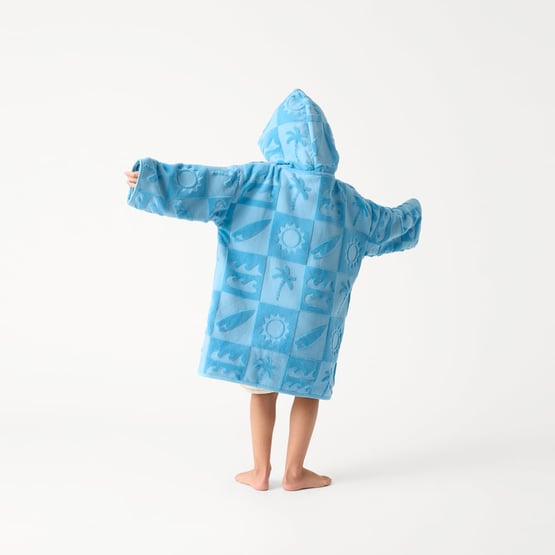 Kids Blue Shell Palm Zip Up Hooded Towel