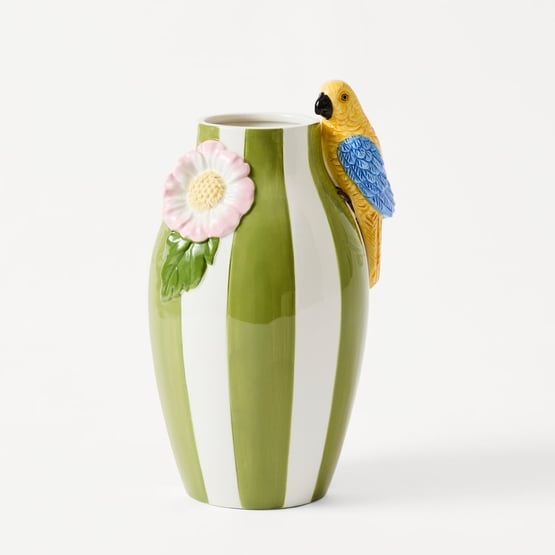 Summer Parrot Teal & White Tall Vase