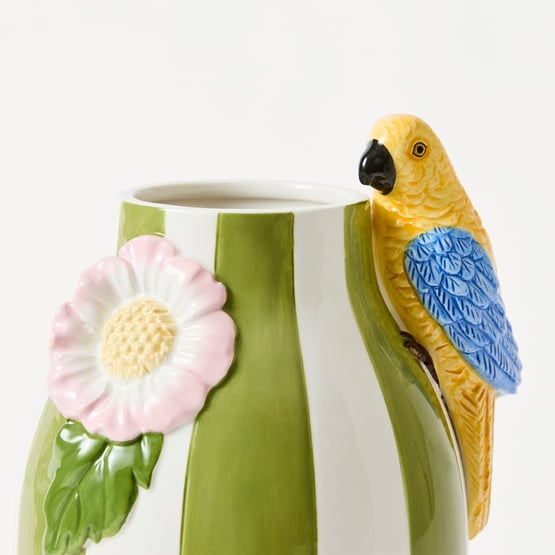 Summer Parrot Teal & White Tall Vase