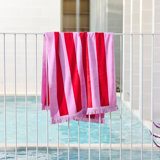 Kids Pink & Red Stripe Beach Towel