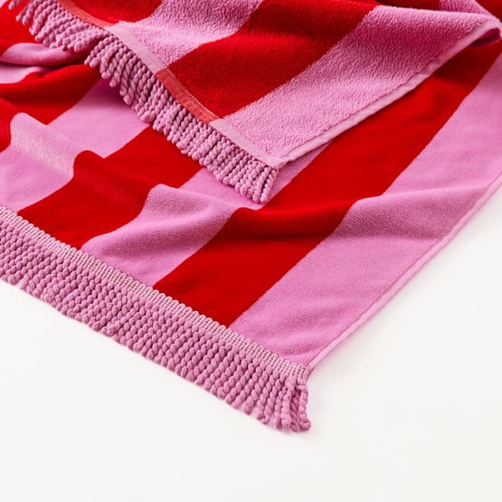 Kids Pink & Red Stripe Beach Towel