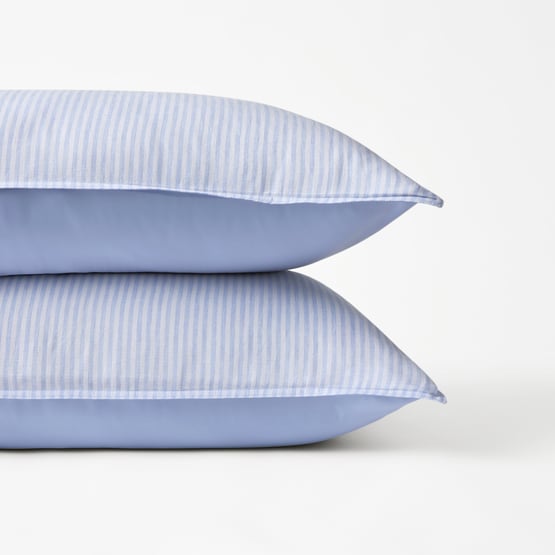 Vintage Washed Linen Silk Blue & White Stripe Pillowcase Pair