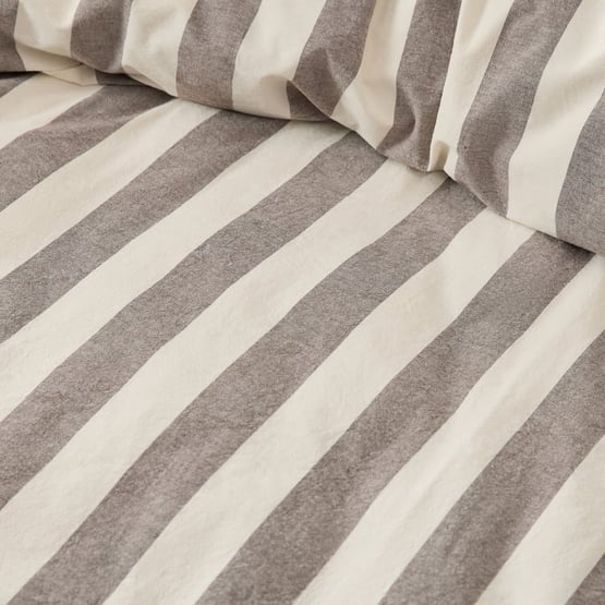 Stonewashed Cotton Natural & Chocolate Stripe Quilt Cover Separates