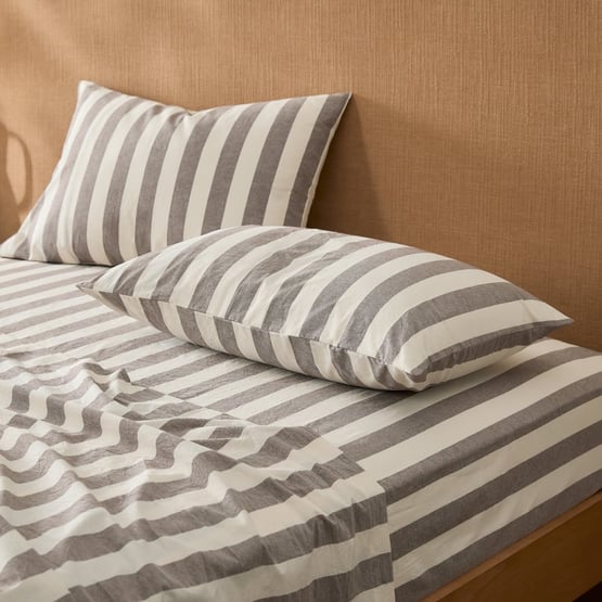Stonewashed Cotton Natural & Chocolate Stripe Sheet Separates