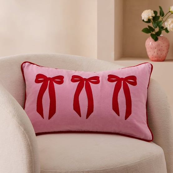 Bella Pink & Red Bow Cushion