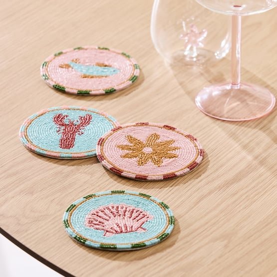 Sealife Multi Beaded Coasters Pack of 4