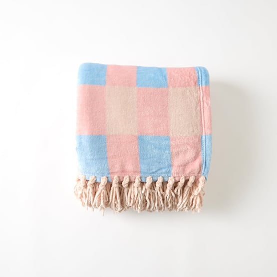 Aspen Blue & Pink Check Fleece Tassel Throw