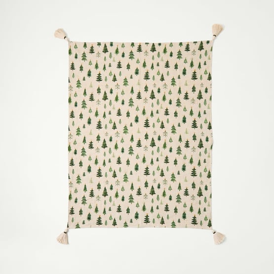 Green Tree Festive Cotton Throw