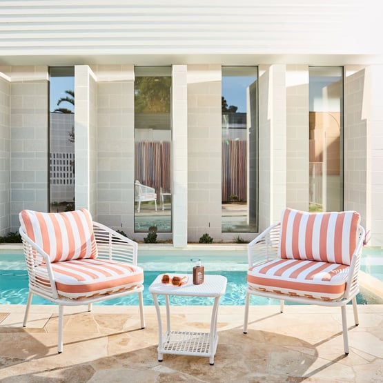 Whitehaven White & Mandarin Stripe Outdoor Lounge Set
