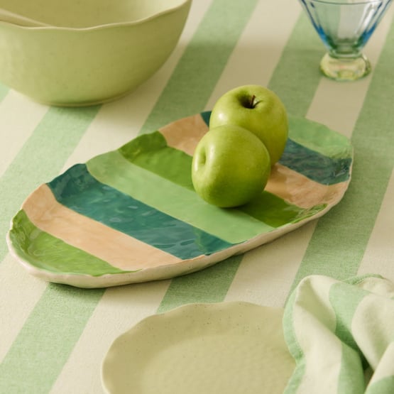 Tuscany Green Stripe Oval Platter