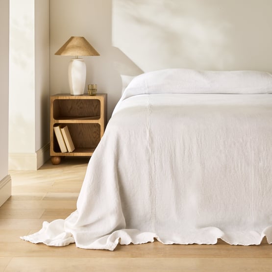 Vintage Washed Linen White Bedcover
