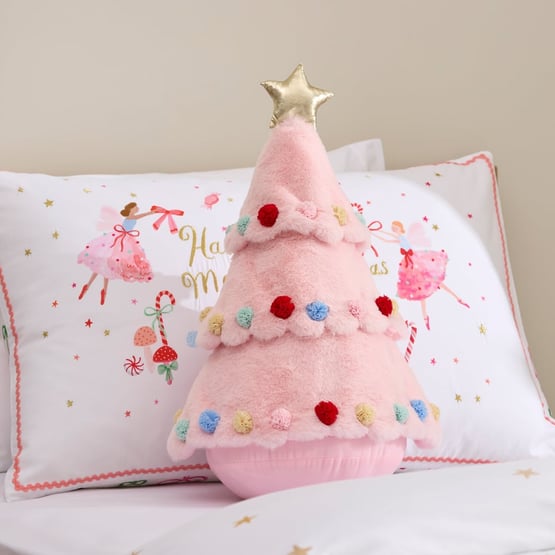 Light Pink Pompom Tree Christmas Cushion