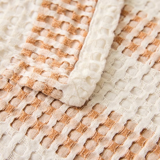 Koko Washed Hazelnut & White Stripe Waffle Blanket