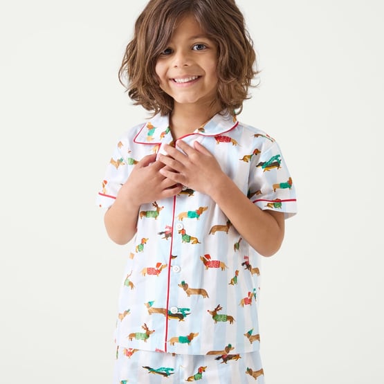 Kid's Christmas Dachshund Blue Short Pyjama Set