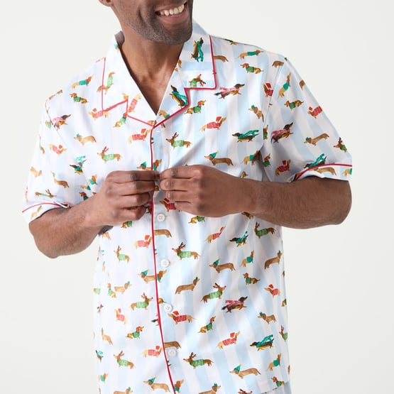 Men's Christmas Dachshund Blue Short Pyjama Set