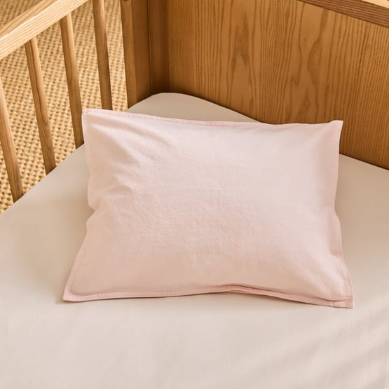Stonewashed Cotton Marshmallow Pink Cot Pillowcase