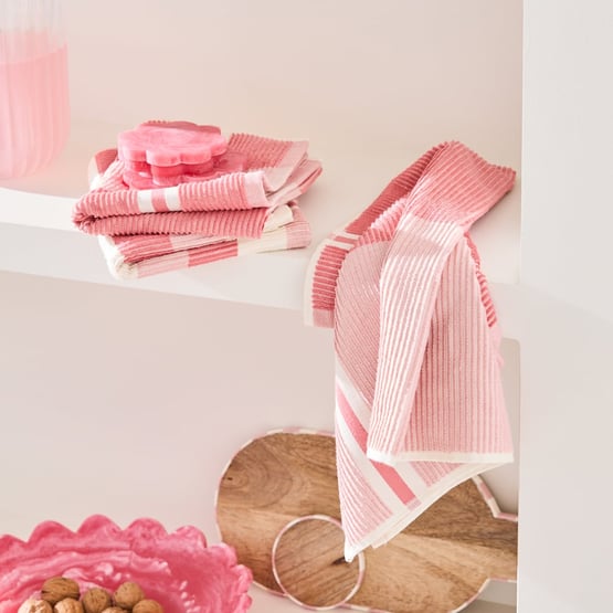 Australian Cotton Guava Stripe Tea Towel Pack of 3