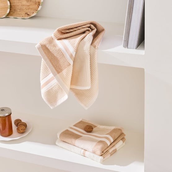 Australian Cotton Nougat Stripe Tea Towel Pack of 3