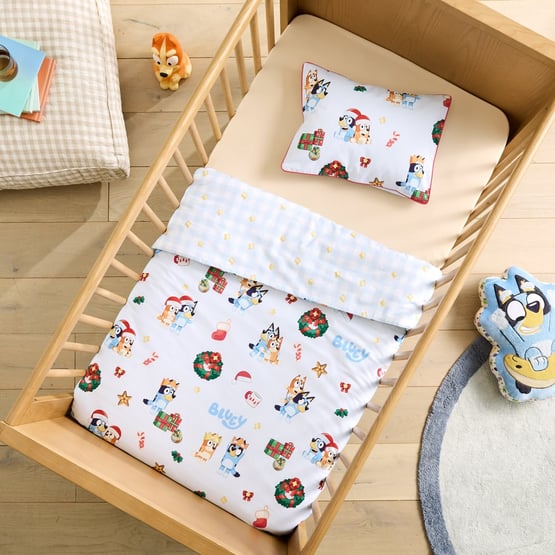Bluey Christmas Blue Cot Quilt Cover Set