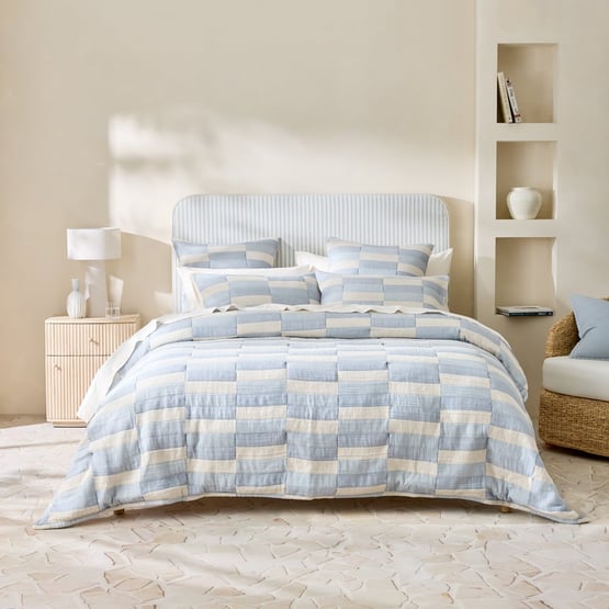 Sirena Blue Jacquard Quilted Coverlet Separates