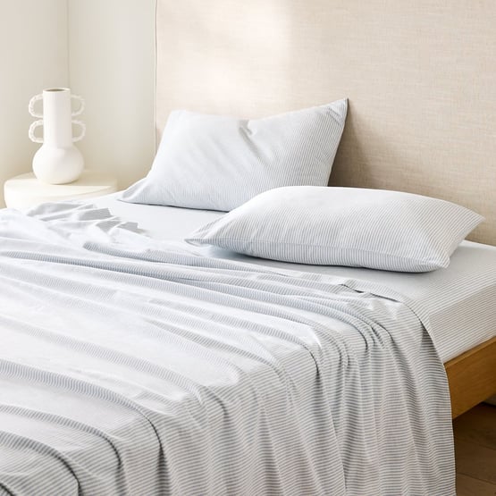 Linen Cotton Dusty Blue Stripe Sheet Set