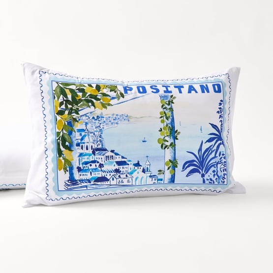 Positano White Text Pillowcase