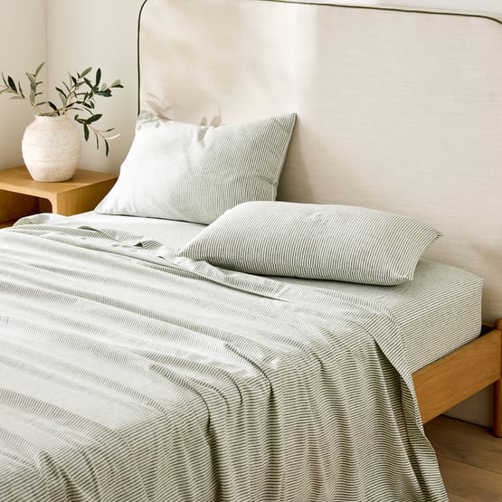 Linen Cotton Thyme Stripe Sheet Set