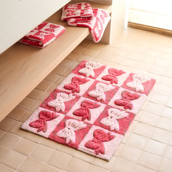 Christmas Bow Pink & Red Bath Mat