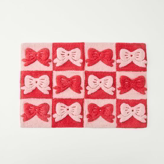 Christmas Bow Pink & Red Bath Mat